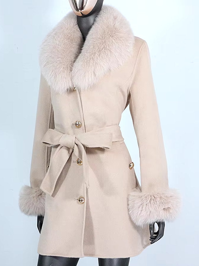 Belted Fur-Trim Wool and Cashmere Short Coat - Coats