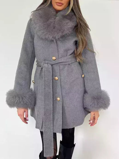 Belted Fur-Trim Wool and Cashmere Short Coat - Coats