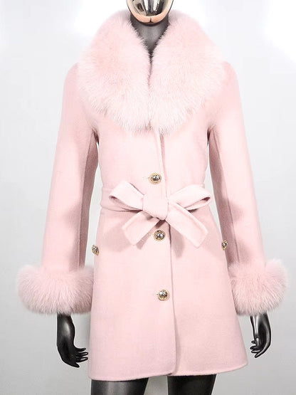 Belted Fur-Trim Wool and Cashmere Short Coat - Coats