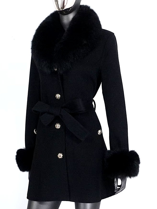 Belted Fur-Trim Wool and Cashmere Short Coat - Coats