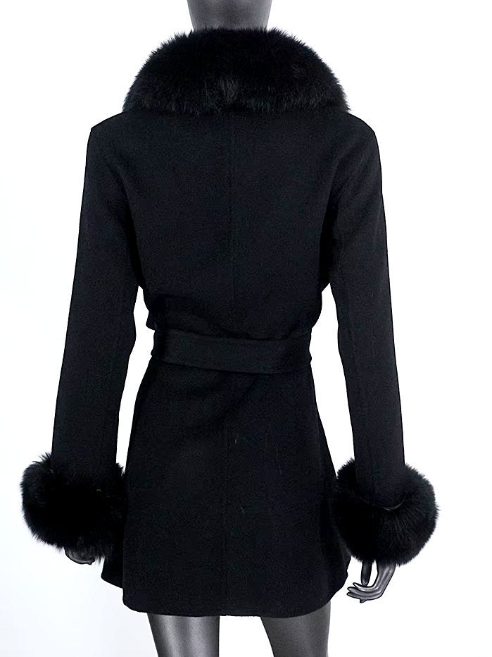 Belted Fur-Trim Wool and Cashmere Short Coat - Coats