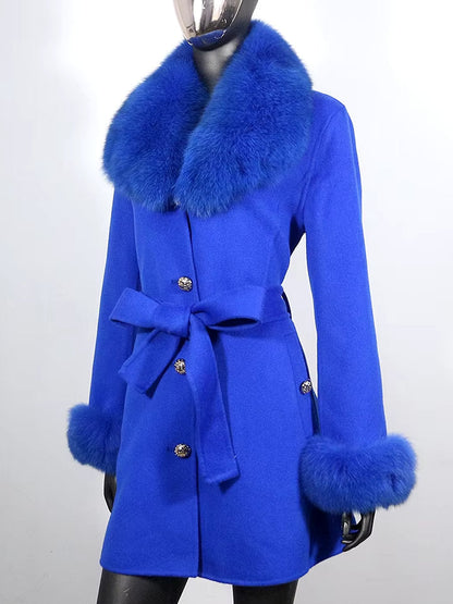 Belted Fur-Trim Wool and Cashmere Short Coat - Coats