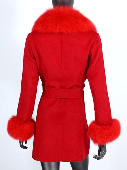 Belted Fur-Trim Wool and Cashmere Short Coat - Coats