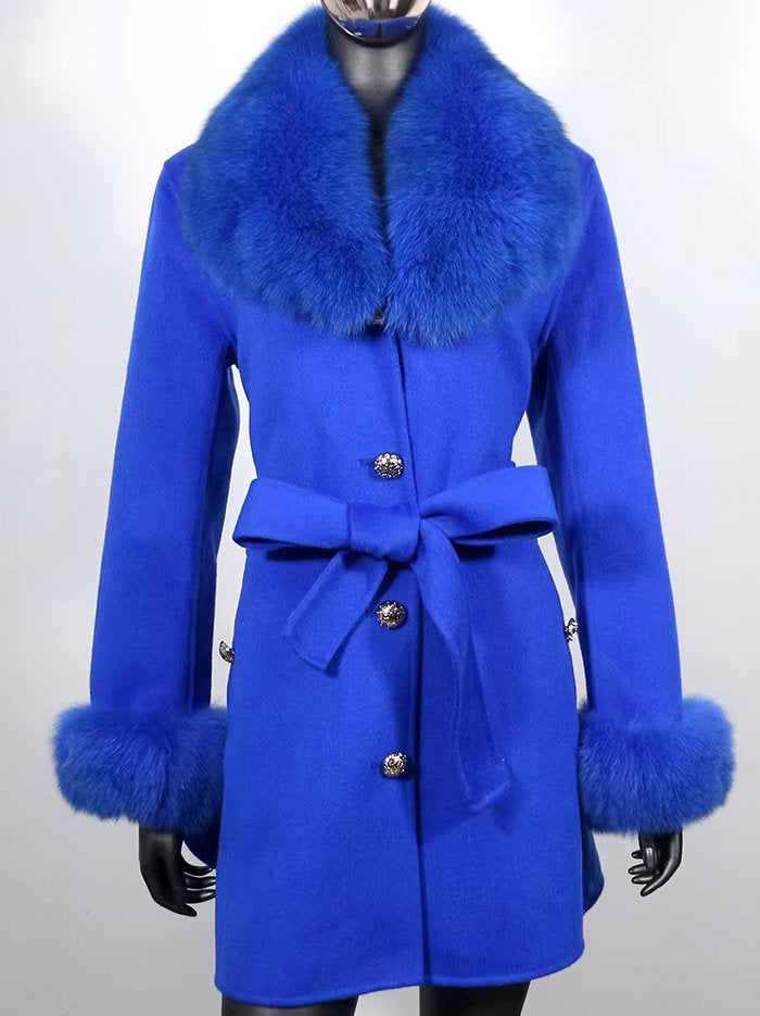 Belted Fur-Trim Wool and Cashmere Short Coat - Coats