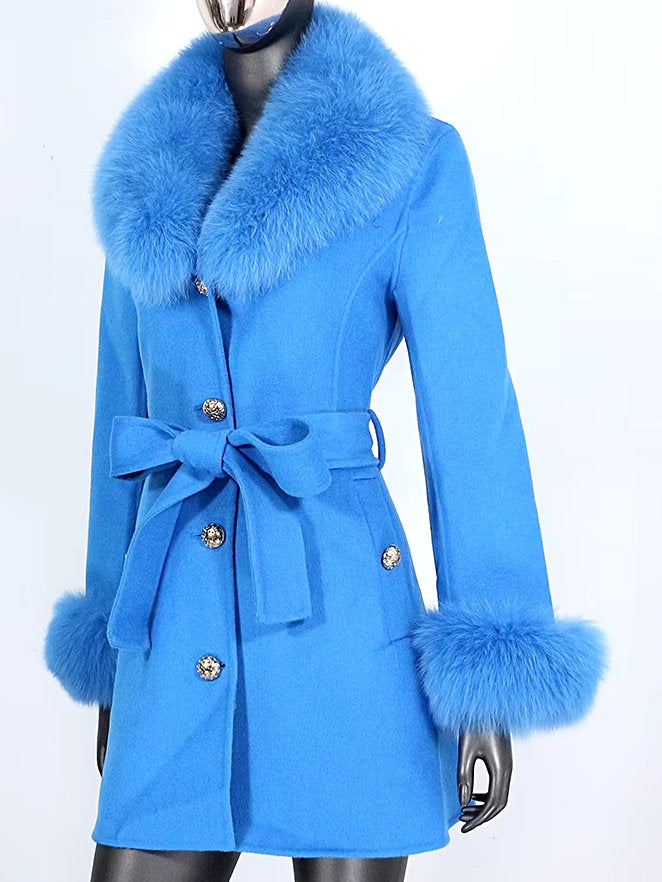 Belted Fur-Trim Wool and Cashmere Short Coat - Coats