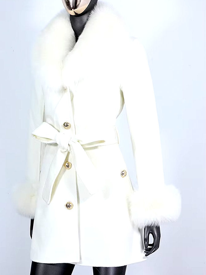 Belted Fur-Trim Wool and Cashmere Short Coat - Coats