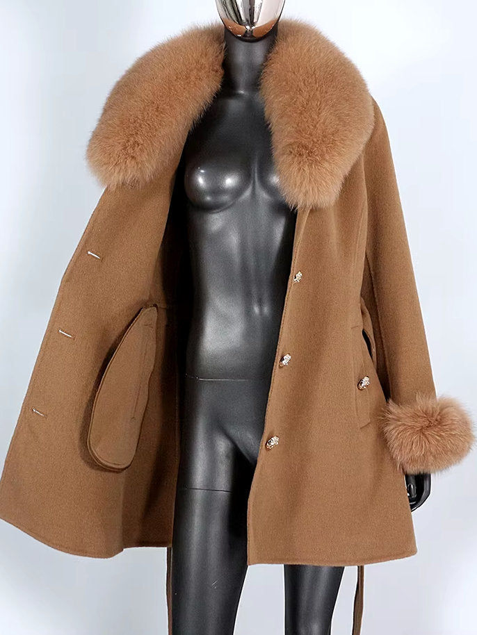 Belted Fur-Trim Wool and Cashmere Short Coat - Coats