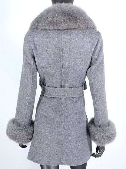 Belted Fur-Trim Wool and Cashmere Short Coat - Coats