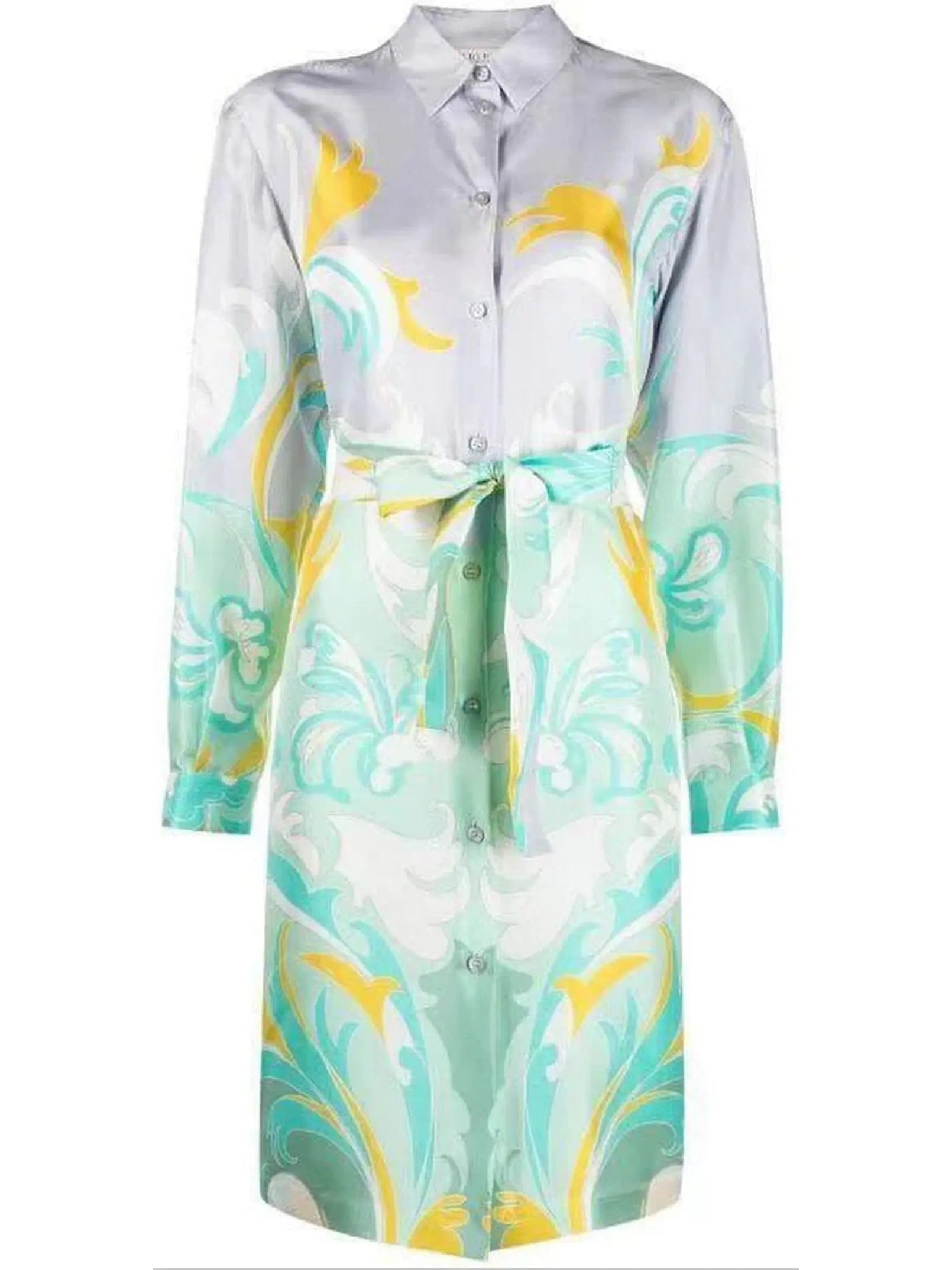 Belted Graphic Print Shirt Dress - Dresses