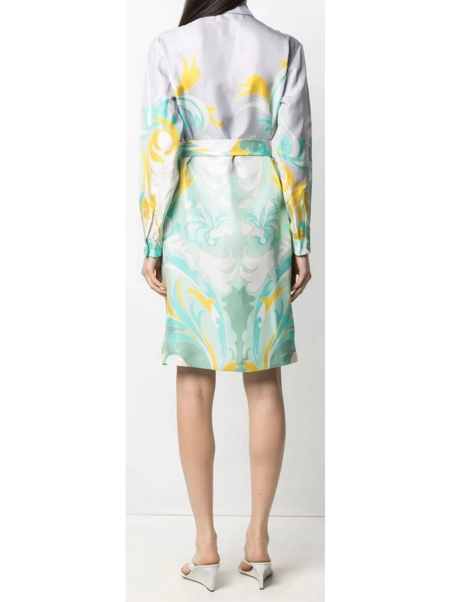 Belted Graphic Print Shirt Dress - Dresses