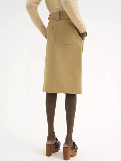 Belted Hidden-Button-Closure Cargo Skirt - Skirts