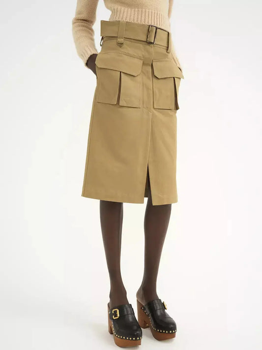 Belted Hidden-Button-Closure Cargo Skirt - Skirts