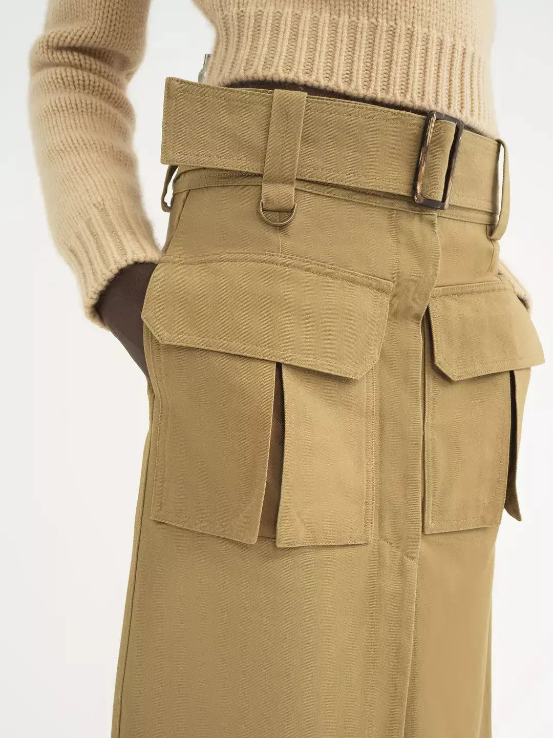 Belted Hidden-Button-Closure Cargo Skirt - Skirts