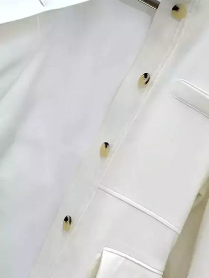 Belted High-Neck Twill Jacket in Ivory - Jackets