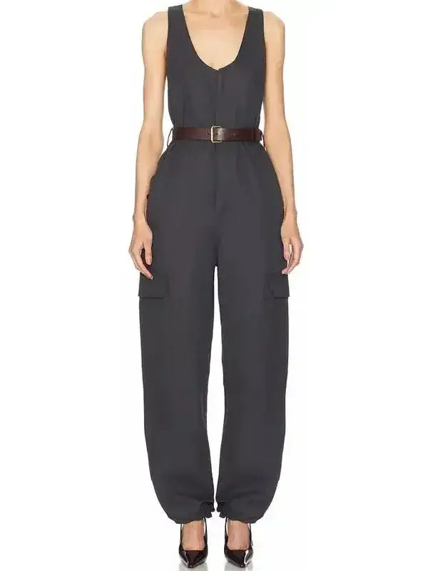 Belted Jumpsuit in Cotton Twill