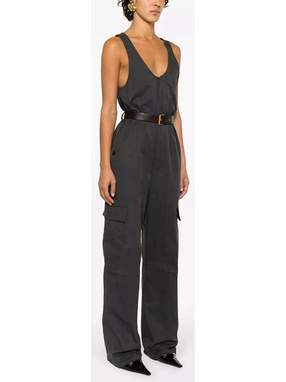 Belted Jumpsuit in Cotton Twill - Suits & Sets