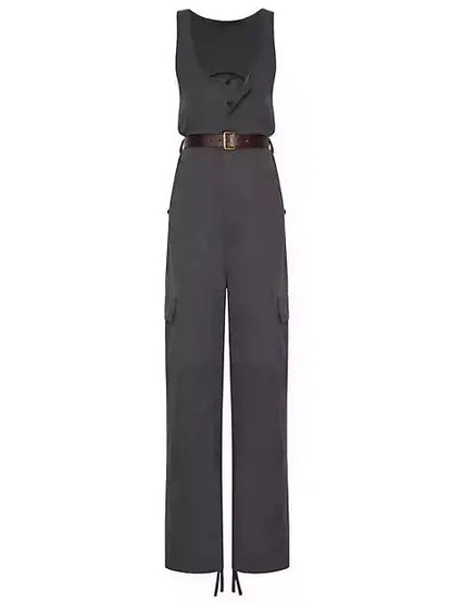 Belted Jumpsuit in Cotton Twill - Suits & Sets