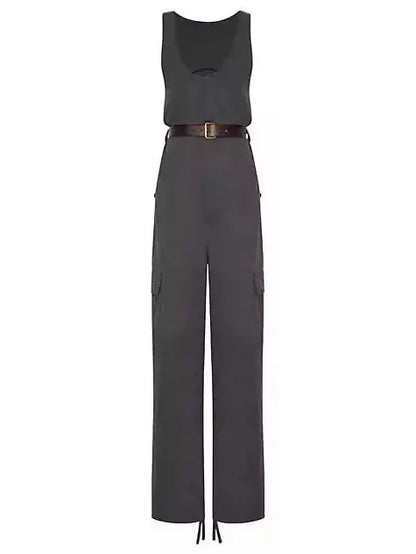 Belted Jumpsuit in Cotton Twill - Suits & Sets