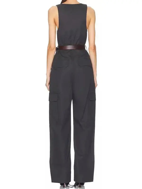 Belted Jumpsuit in Cotton Twill - Suits & Sets