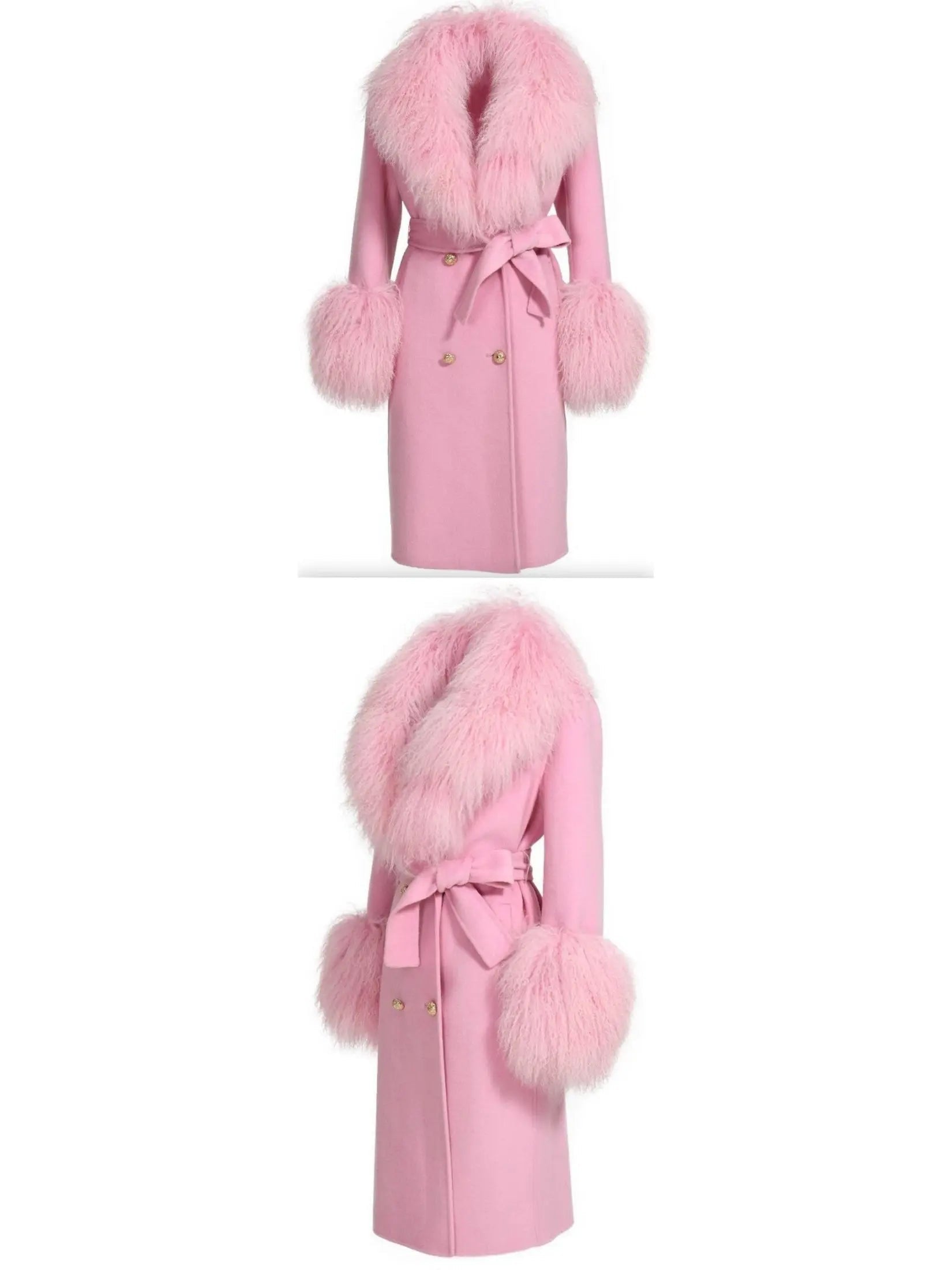 Belted Lambswool/Shearling Wool Cashmere Coat Light Pink - Coats