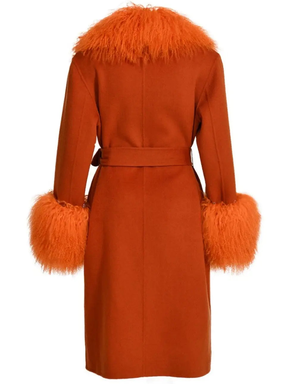 Belted Lambswool/Shearling Wool Cashmere Coat Orange - Coats