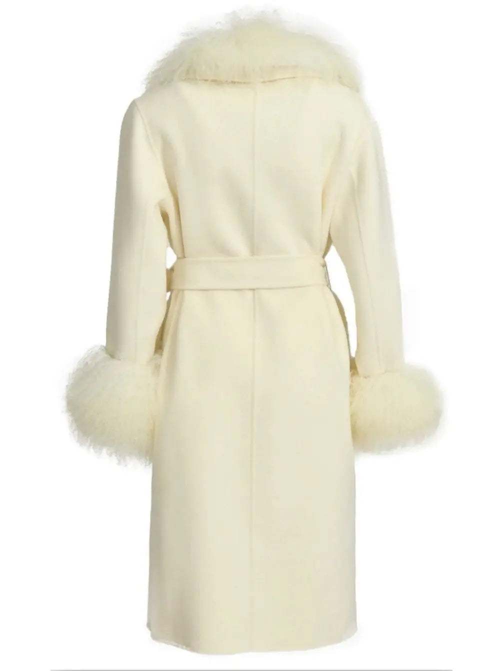 Belted Lambswool/Shearling Wool Cashmere Coat White