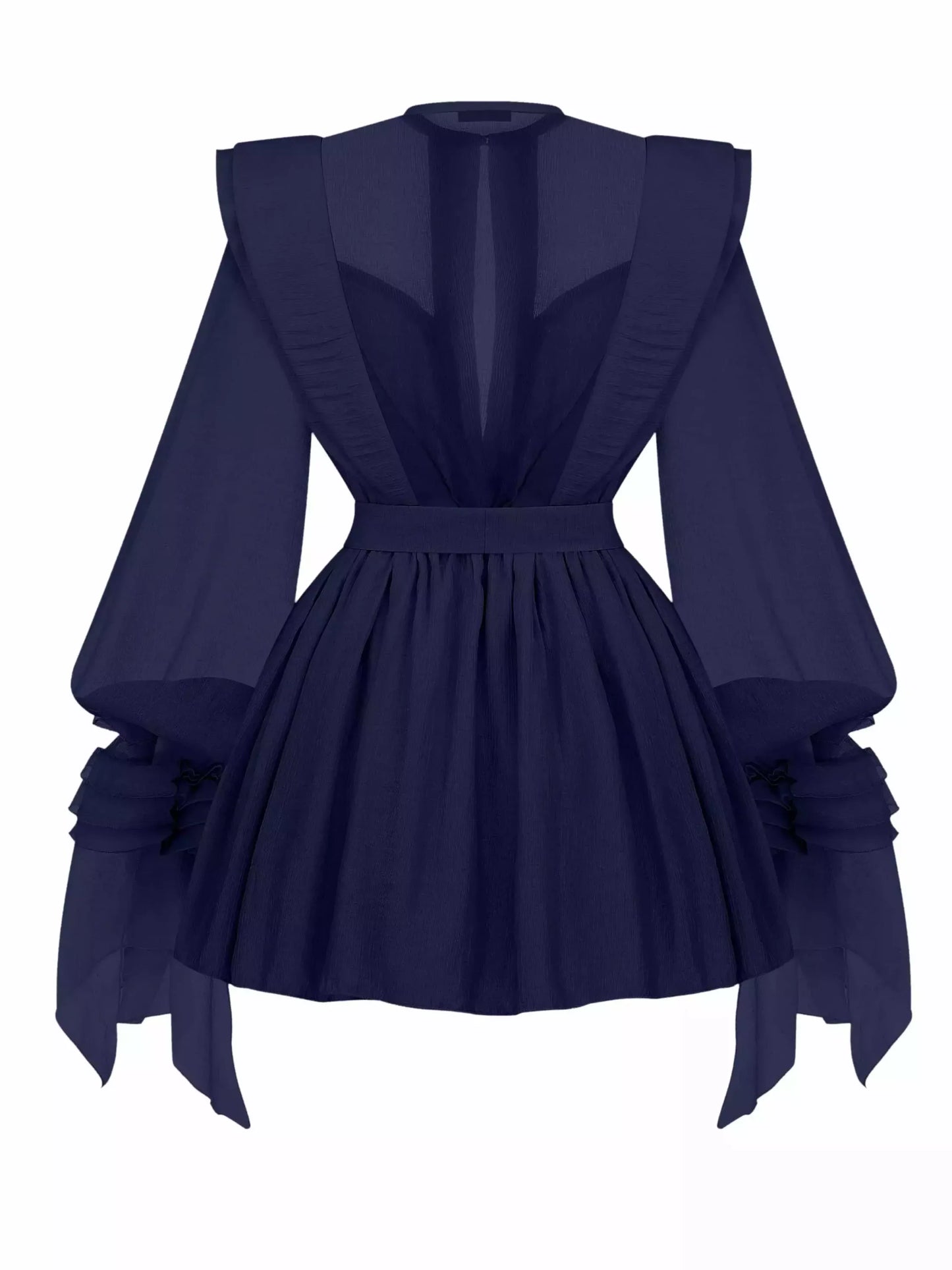 Belted Layered Tiered Sculptured-Shoulder Mini Dress - Dresses