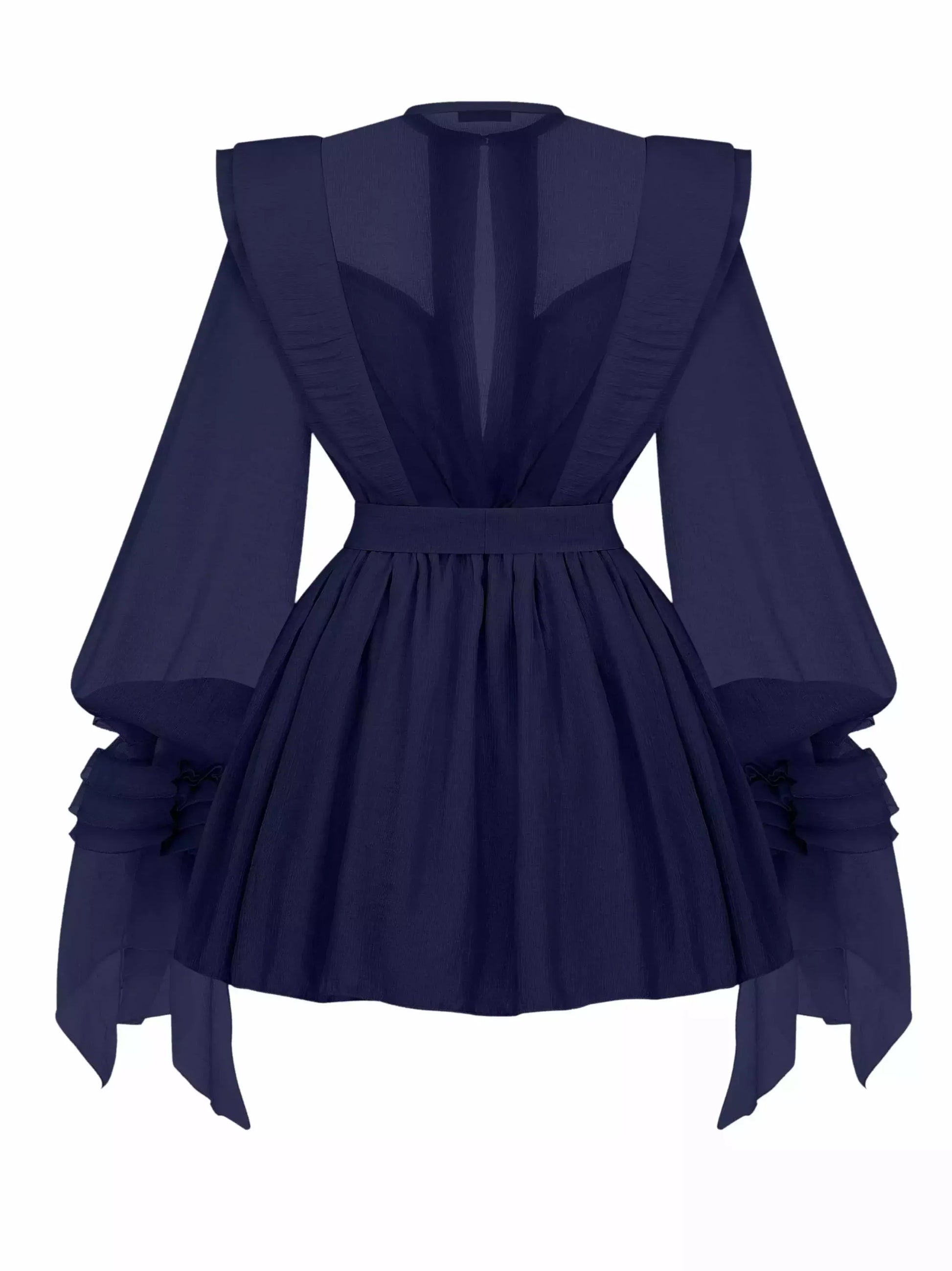 Belted Layered Tiered Sculptured-Shoulder Mini Dress - Dresses
