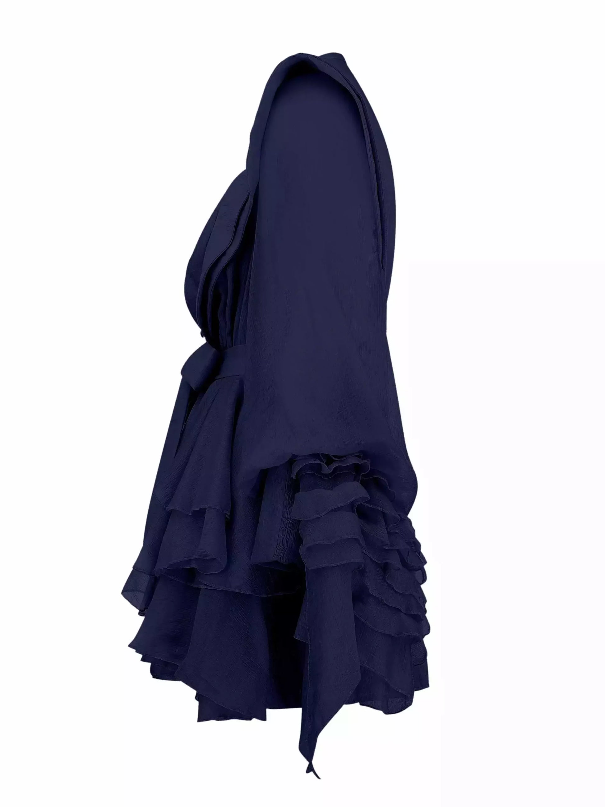 Belted Layered Tiered Sculptured-Shoulder Mini Dress - Dresses