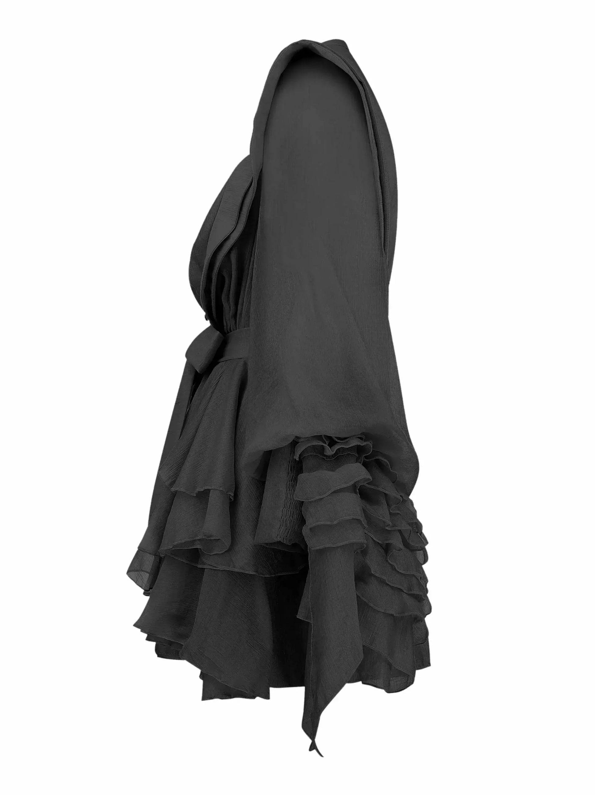 Belted Layered Tiered Sculptured-Shoulder Mini Dress - Dresses