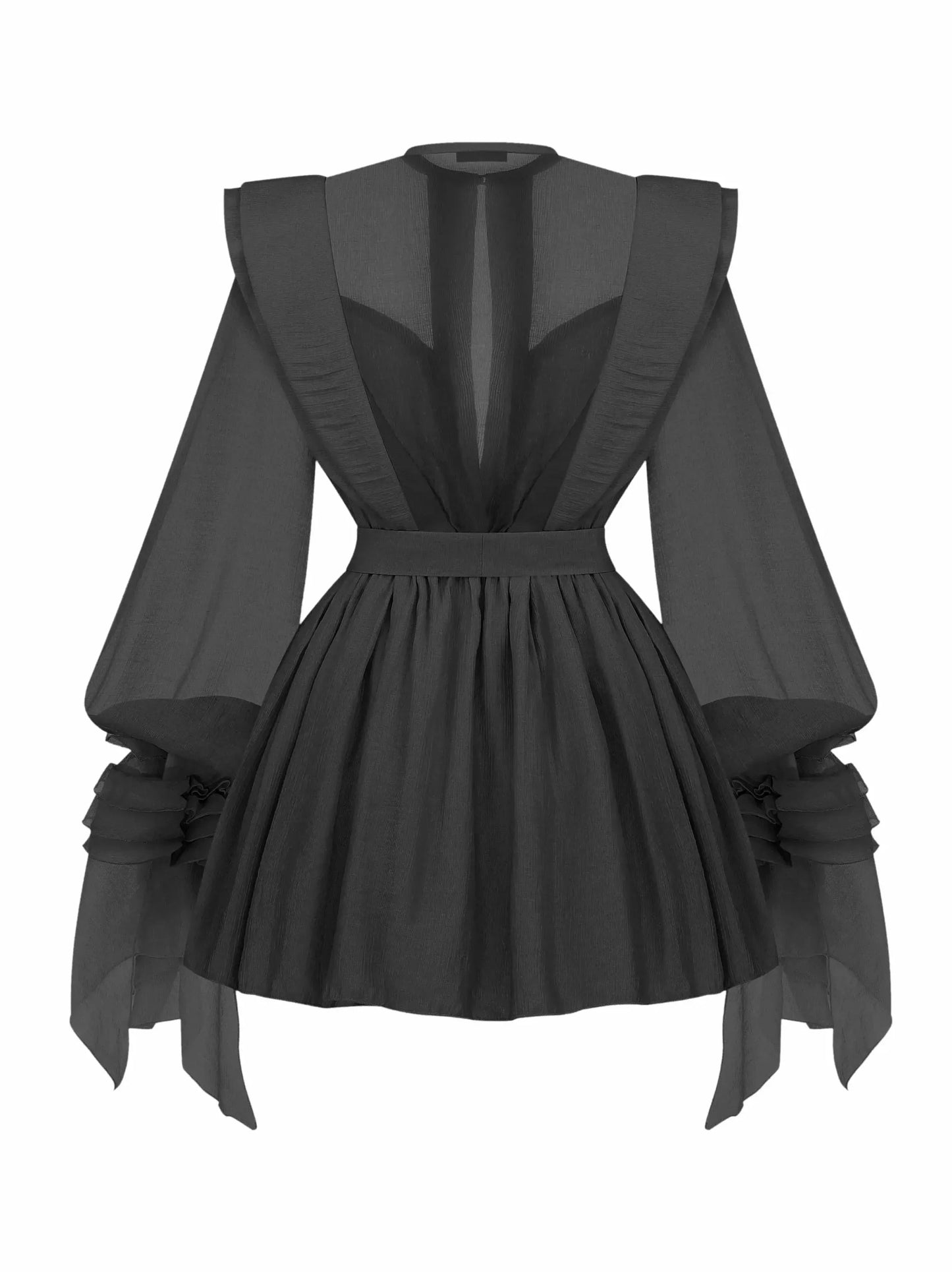 Belted Layered Tiered Sculptured-Shoulder Mini Dress - Dresses