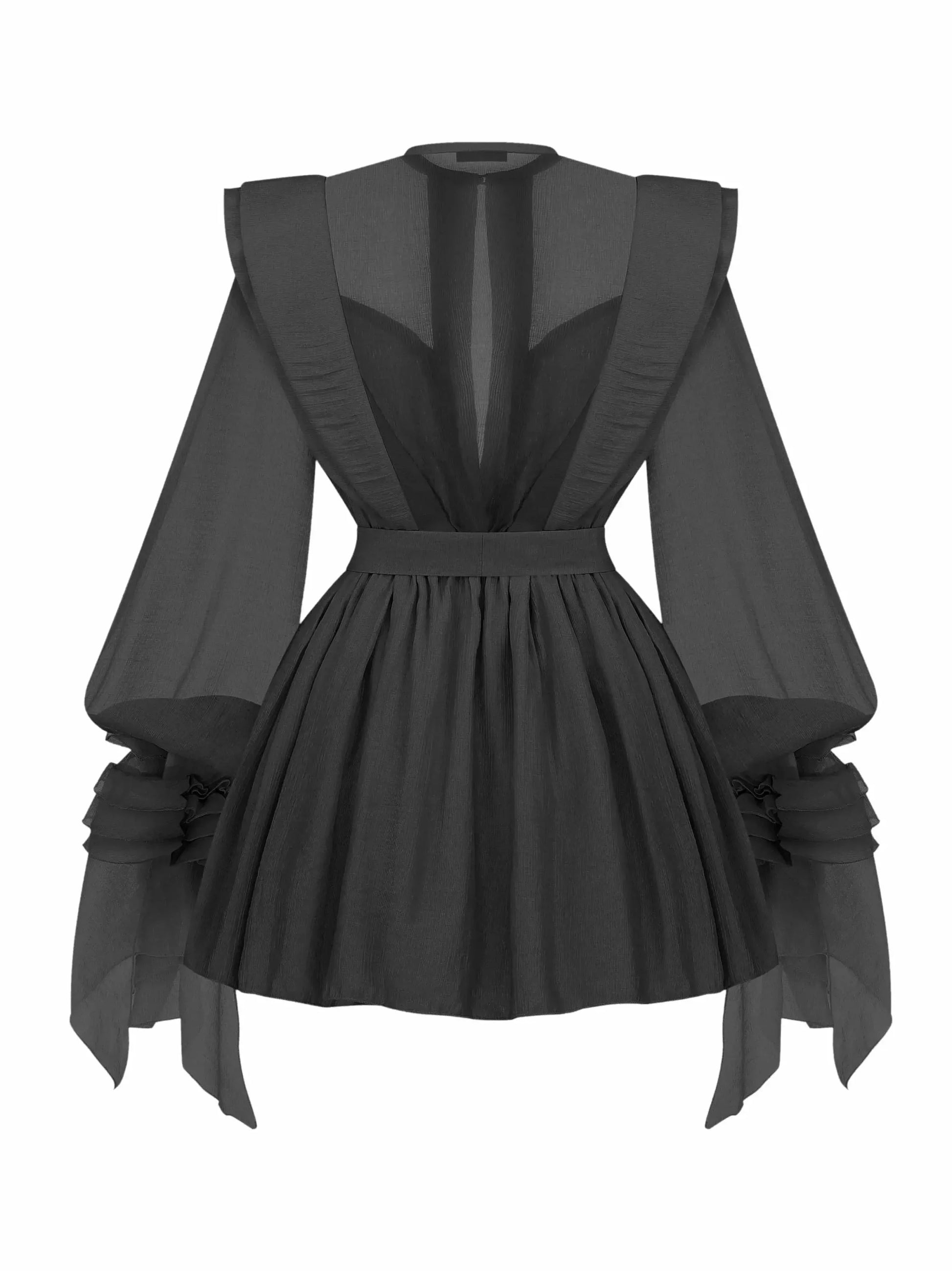 Belted Layered Tiered Sculptured-Shoulder Mini Dress - Dresses