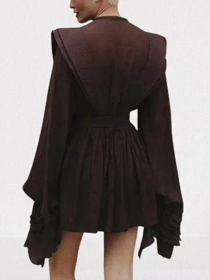 Belted Layered Tiered Sculptured-Shoulder Mini Dress - Dresses