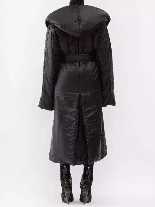 Belted Padded Wrap Coat in Black - Coats