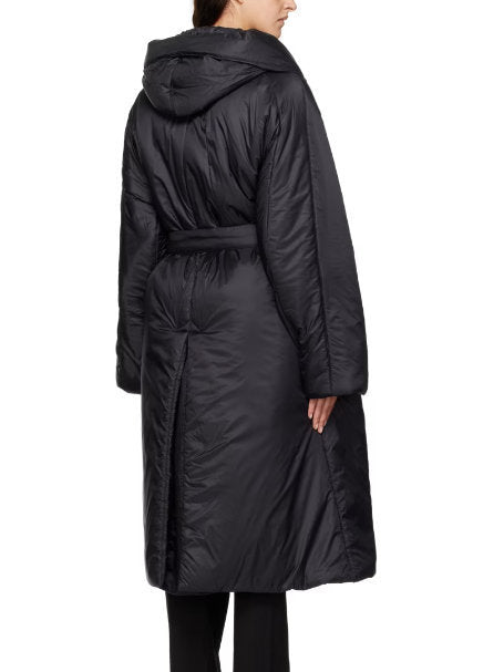 Belted Padded Wrap Coat in Black - Coats