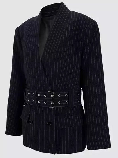 Belted Pinstripe Wool-Blend Blazer - Jackets
