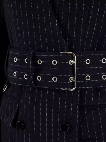 Belted Pinstripe Wool-Blend Blazer - Jackets