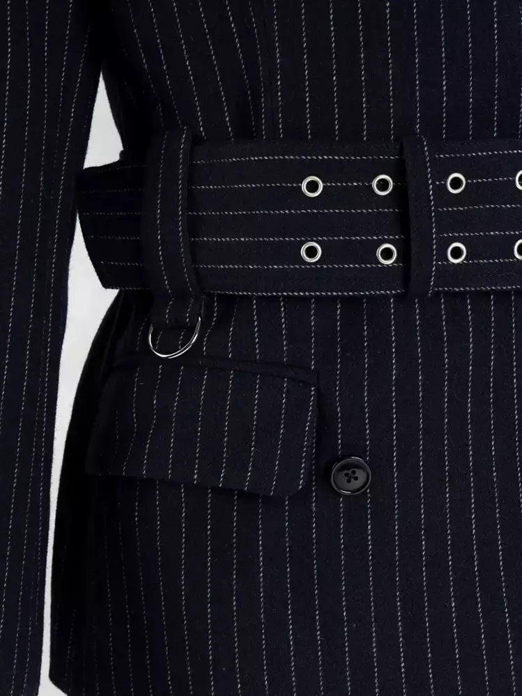 Belted Pinstripe Wool-Blend Blazer - Jackets