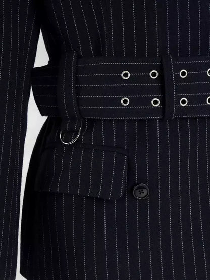 Belted Pinstripe Wool-Blend Blazer - Jackets