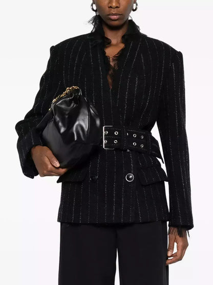Belted Pinstripe Wool-Blend Blazer - Jackets