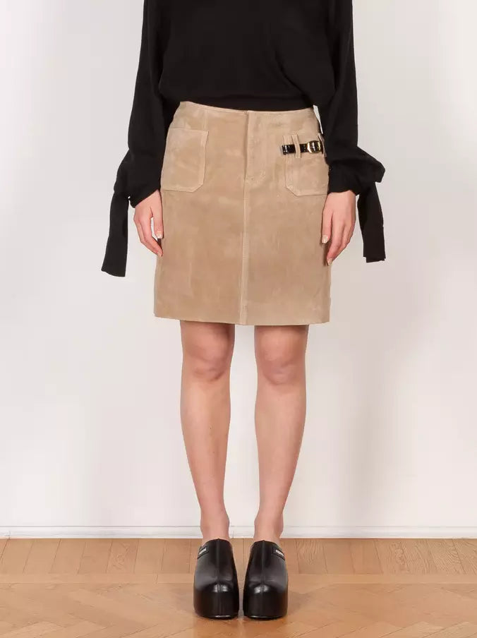 Belted Pocket Suede Mini Skirt - Skirts