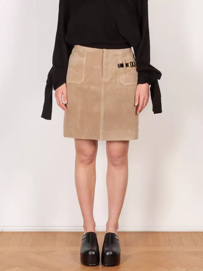 Belted Pocket Suede Mini Skirt - Skirts