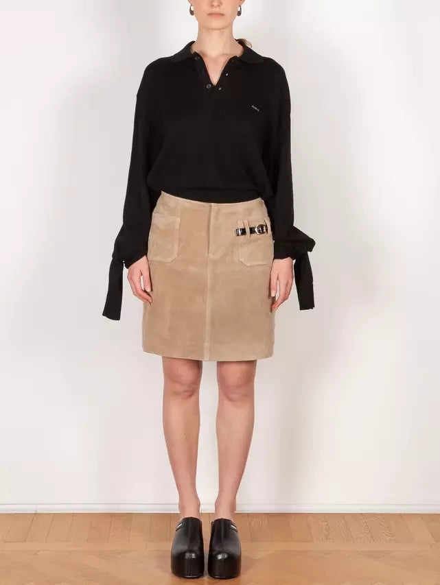 Belted Pocket Suede Mini Skirt - Skirts