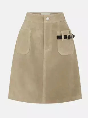 Belted Pocket Suede Mini Skirt - Skirts