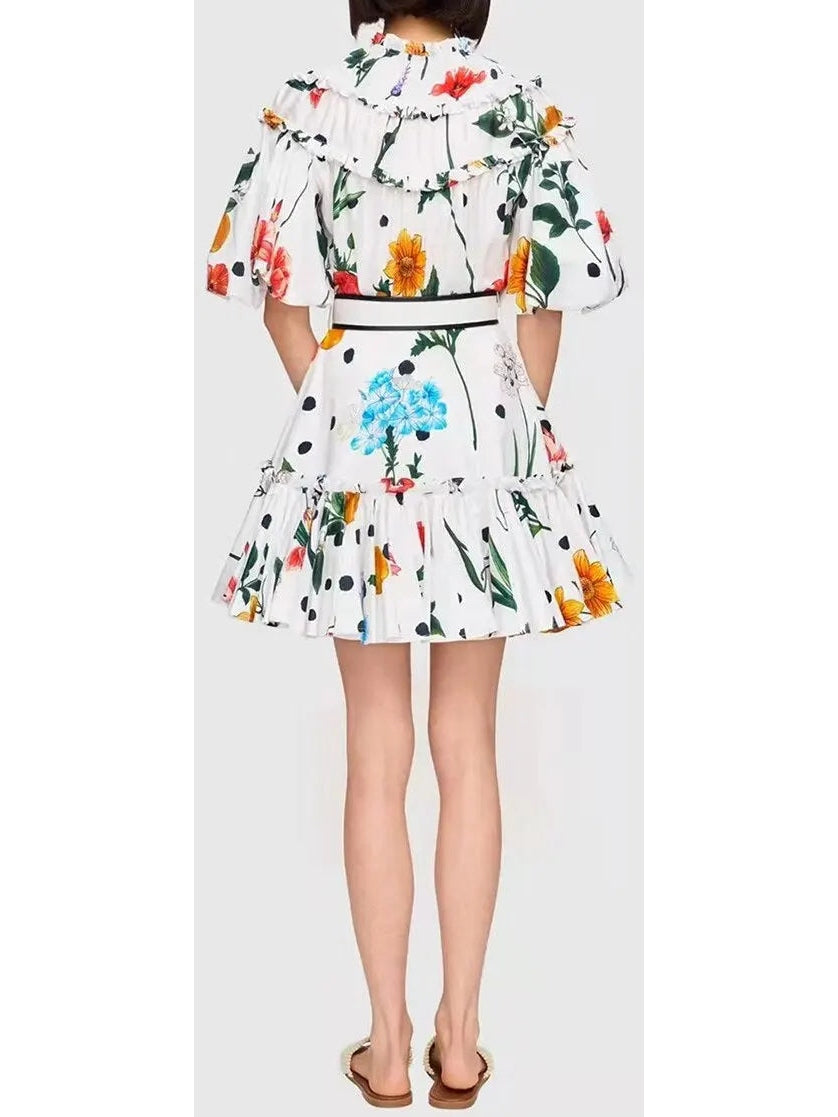 Belted Printed Mini Dress - Dresses