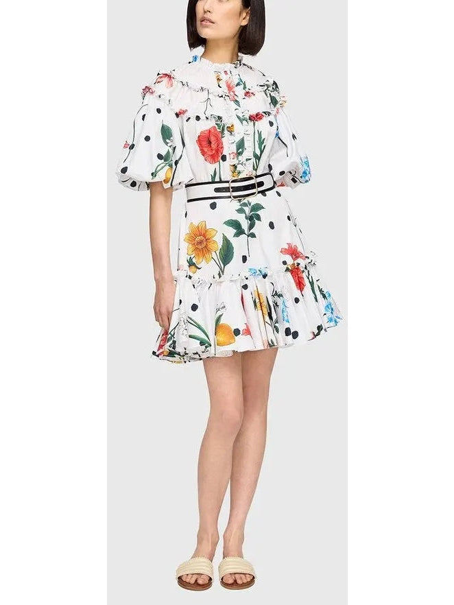 Belted Printed Mini Dress - Dresses