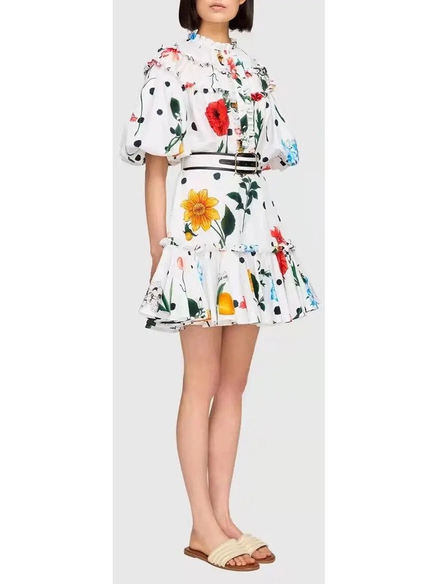 Belted Printed Mini Dress - Dresses