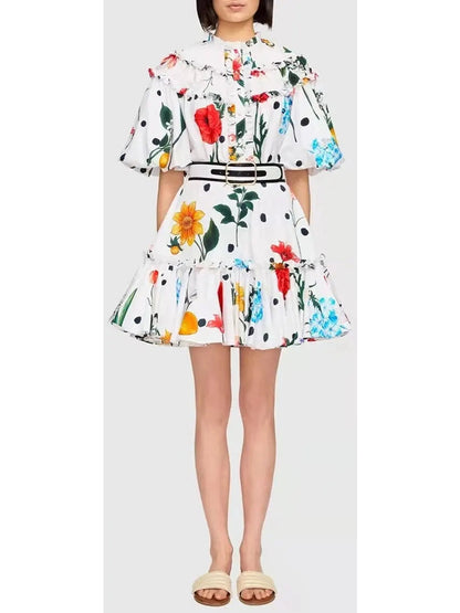 Belted Printed Mini Dress - Dresses