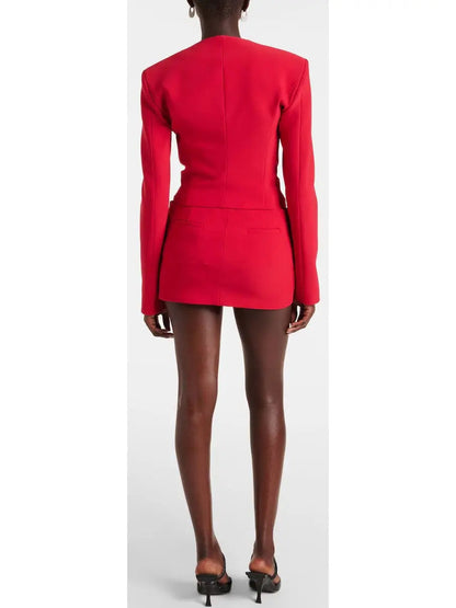 Belted Red Crepe Mini Skirt - Skirts