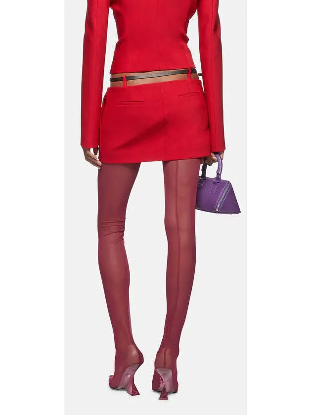 Belted Red Crepe Mini Skirt - Skirts